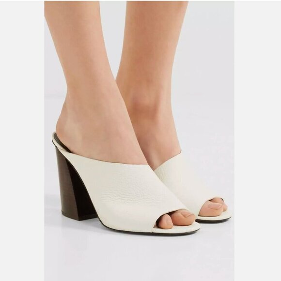 Mercedes Castillo Izar High Asymmetrical Leather Mule Heels in White Women's 7.5 - Picture 1 of 9